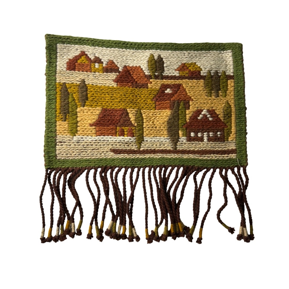 Vtg Polish Kilim Tapestry 1970s Cottagecore wool MCM wall hanging